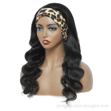 Hot Sale Style No Lace Headband Wigs Vendors, 100% 10A Grade Brazilian Body Wave Raw Human Hair Headband Wigs for Black Women